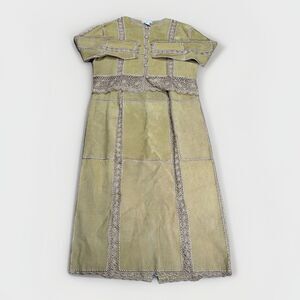 VTG SMH Suede Leather Maxi Boho Mod Crochet Trim 2-Piece (Size L/16)